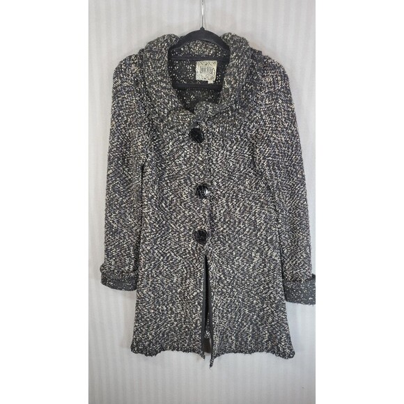 Curio Chunky Knit Cardigan Jacket artsy lagenlook long sleeve snap close - Picture 1 of 10